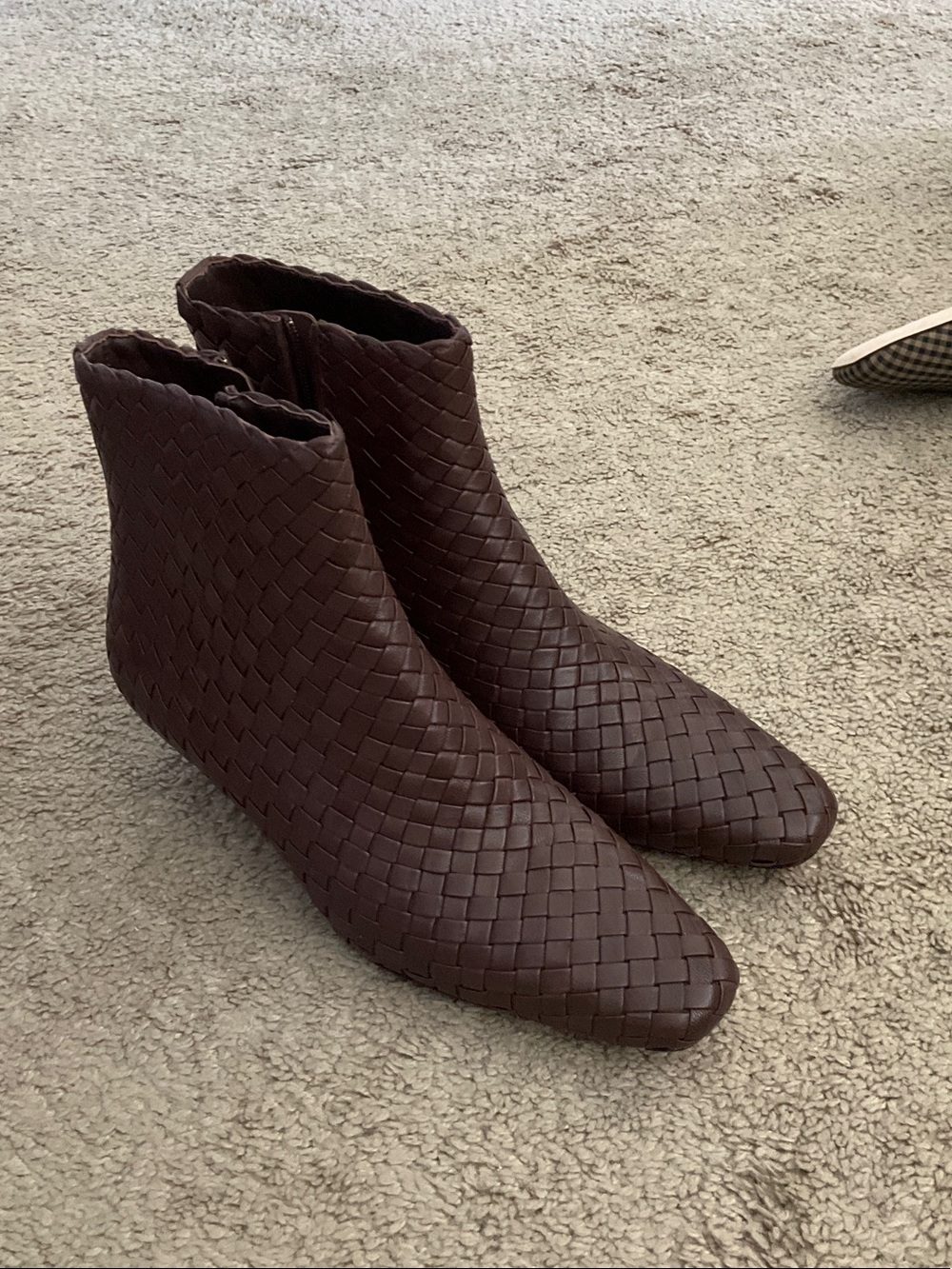 Loeffler Randall Brown Woven Leather Ankle Booties with Kitten Heel - Picture 3 of 9